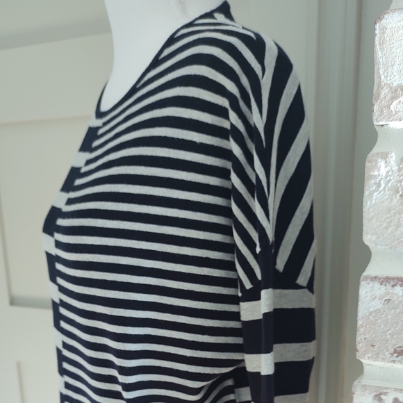 Navy and Gray Stripe Tunic Length Boat Neck Sweater | Size 14 | GERRY WEBER | - Picture 4 of 11